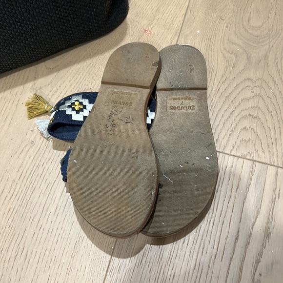 Anthropologie Soludos Aztec Embroidered Tassel Flip Flop Sandal Size 7 - Picture 3 of 4